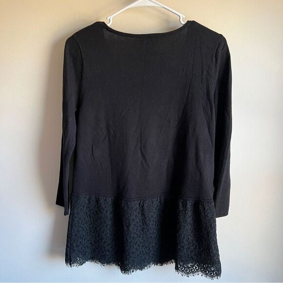 Loft Black Lace Layered Hem 3/4 Sleeve Lightweight Sweater - Picture 5 of 5